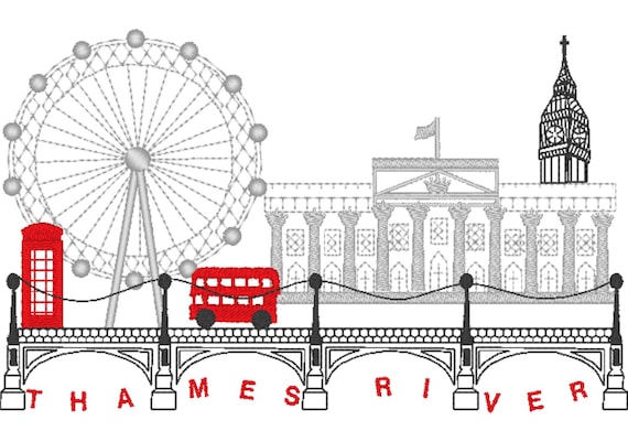 B London City Skyline - City Scape - Travel Machine embroidery - multiple formats and sizes