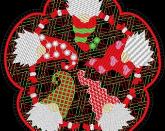 Un posavasos de gnomo para velas o tazas - diseño bordado - 3 tamaños - varios formatos - instrucciones incluidas