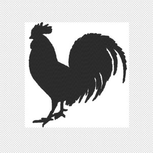 Peut inclure: Silhouette noire d'un coq avec une grande queue flottante.