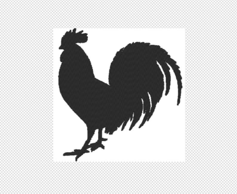 Peut inclure: Silhouette noire d'un coq avec une grande queue flottante.