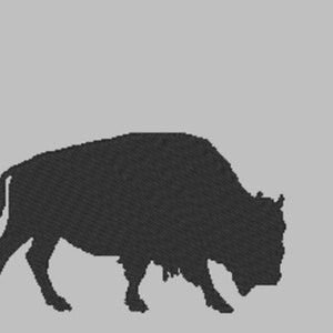 May include: Silhouettes of four bison of different sizes, from smallest to largest, walking in a line from left to right.