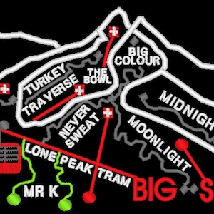 Fichier de conception de broderie de carte de piste de ski Big Sky Montana - plusieurs formats - téléchargement immédiat -