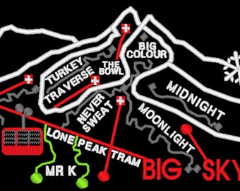 Big Sky Montana Ski Trail Map Embroidery Design File - multiple formats - instant download -