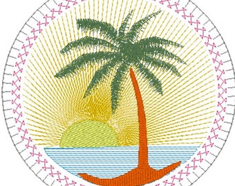 8 inch circle Palm Tree design - machine embroidery - digital download - stitch out instructions