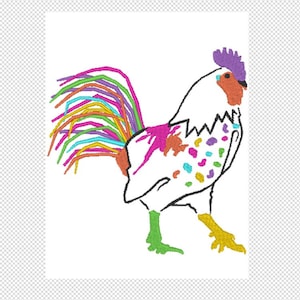 Colorful Rooster Embroidery Design File - multiple formats - 5x7 hoop - instant download