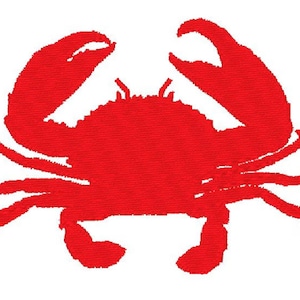 May include: A red crab illustration with a detailed, textured appearance. The crab is depicted with its claws raised and legs extended, set against a clean white background. This design is suitable for coastal or nautical-themed products.