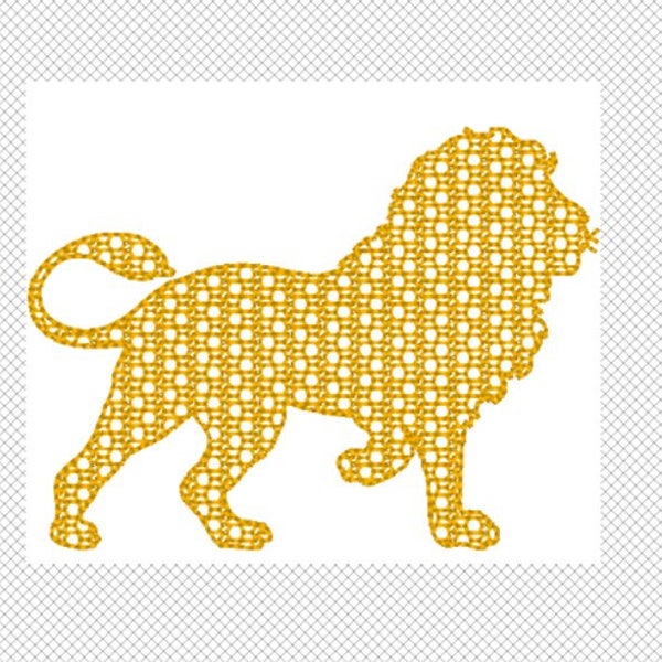 Lion Embroidery Design File -outline and motif fill with bean stitch edge- multiple formats - one color design -4 sizes - instant download