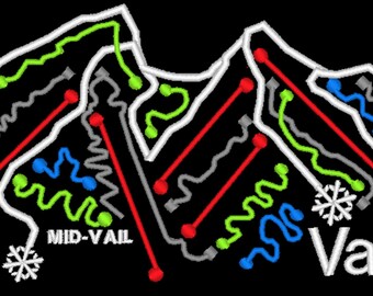 Vail Colorado  Ski Trail Map Embroidery Design File -NO TEXT VERSION -two sizes -  multiple formats - instant download