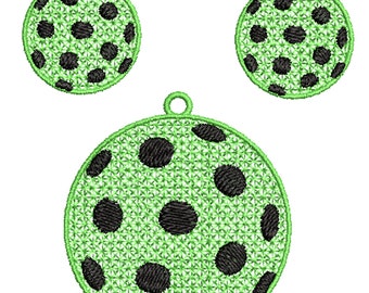 FSL PickleBall  Embroidery - jewelry - 1 inch earrings and a 2 inch charm - multiple formats - two color design - instant download