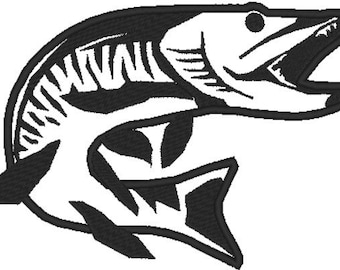 Muskie Embroidery Design File - multiple formats - one color design - 4 sizes - instant download -