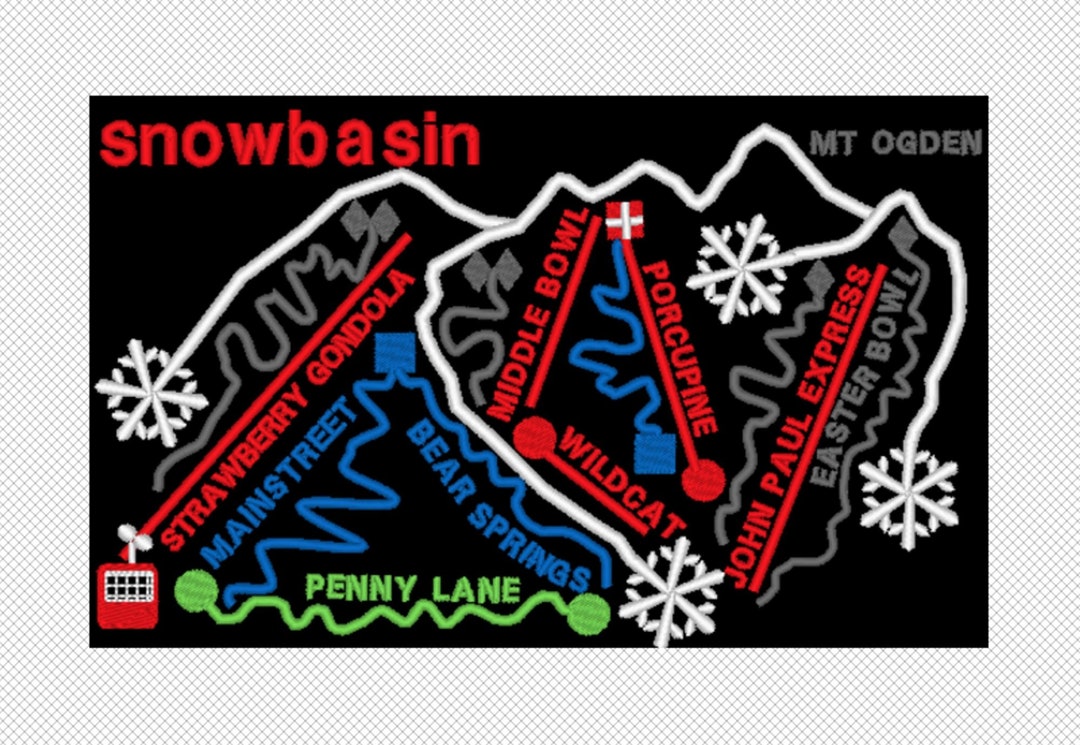 Snowbasin Utah Ski Trail Map Embroidery Design File two Sizes Multiple