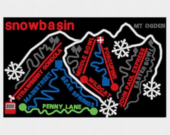 Snowbasin Utah  Ski Trail Map Embroidery Design File -two sizes -  multiple formats - instant download