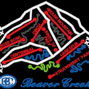 Een Beaver Creek Colorado Ski Trail-kaart borduurontwerpbestand - meerdere formaten - direct downloaden