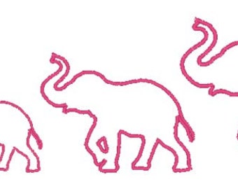 Elephant Embroidery satin stitch outline Design File -multiple formats - one color design -5 sizes - instant download