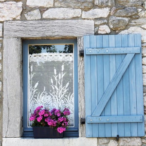 Window with light blue shutters, Limbourg, Belgium