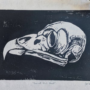 Barred Owl Skull, 6x8 Handmade Print