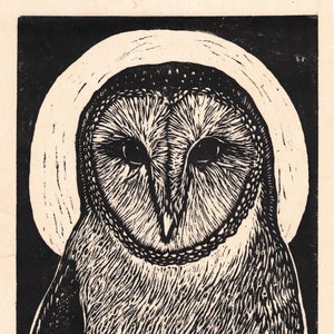 Impresión en linóleo hecha a mano de "Búho Común" (18 x 23 cm), tercera impresión