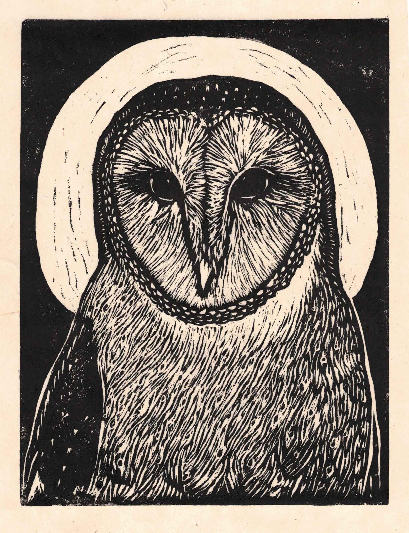 Barn Owl Handmade Linocut Print 7x 9 - Etsy