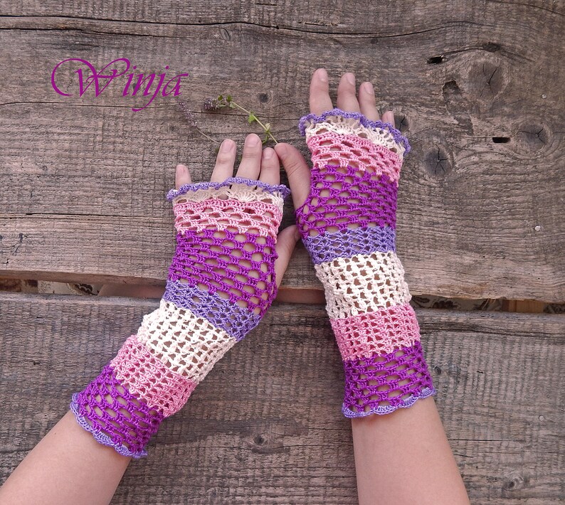 Crochet fingerless gloves cotton gloves knitted fingerles Etsy