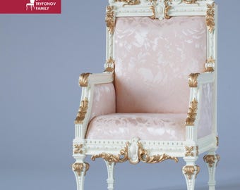 1:6 Scale Miniature Baroque Armchair | Collectible Doll Furniture | Handmade Throne for BJD and 1/6 Dolls