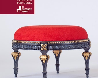 1/4 BJD Barock Puff: Lyxigt Terrakottatyg & Guldfärgad Ottoman för MSD-dockor