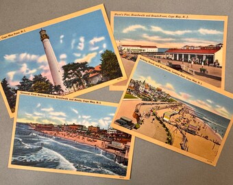 Cape May NJ, Vintage Postcards, Linen, Lot of four, 1940's, Cape May Lighthouse, Cape May Point, Cape May souvenir, Cape May postcard