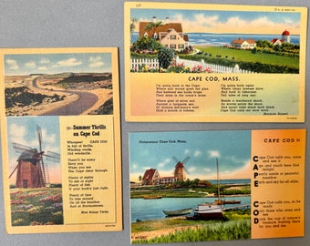 Cape Cod postcards, Cape Cod Vintage,  Cape Cod poem, vintage postcard, linen, Summer Thrills on Cape Cod, Cape Cod ephemera, Cape Cod