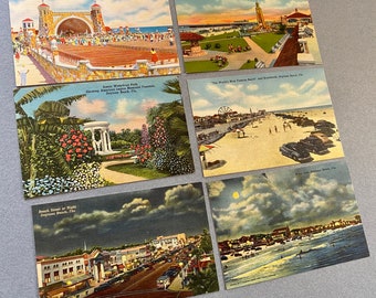 Daytona Beach, vintage postcards, lot of 6, 1940's, Daytona postcard, Florida postcards, Boardwalk, Beach, Band Shell, Beach, Kitsch