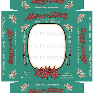 Digital Vintage Christmas Mirostar Ornament Box Printable INSTANT DOWNLOAD
