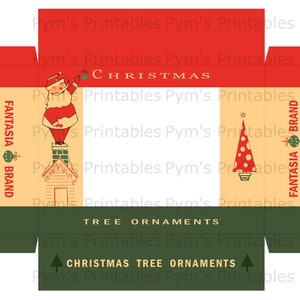 Digital Vintage Christmas Fantasia Ornament Box Printable INSTANT DOWNLOAD