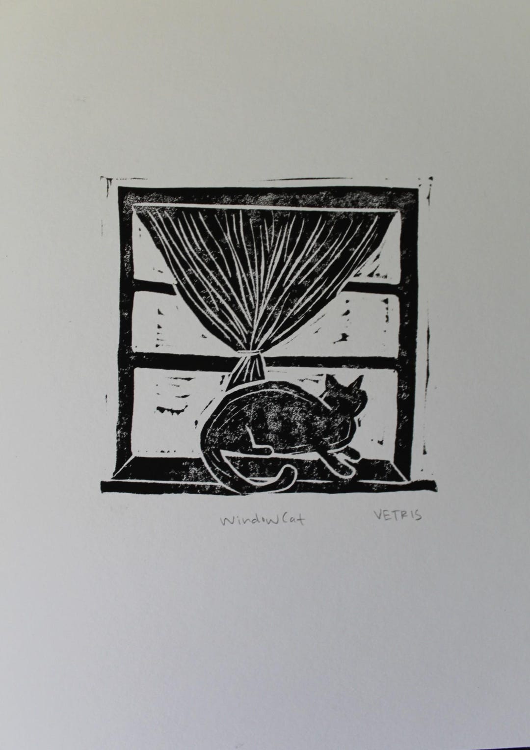 Linocut Window Window Cat Linocut Handmade Original Art Block Print 5x7 - Etsy