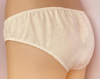 Linen Underwear: Organic Cotton Lined Natural European Flax. White / Ecru / Caramel