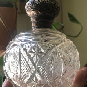Antique sterling silver and cut crystal perfume bottle made in England