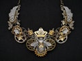 Steampunk Queen Bee Necklace: Gold Crown, Mechanical Gears, Rhinestone crystals