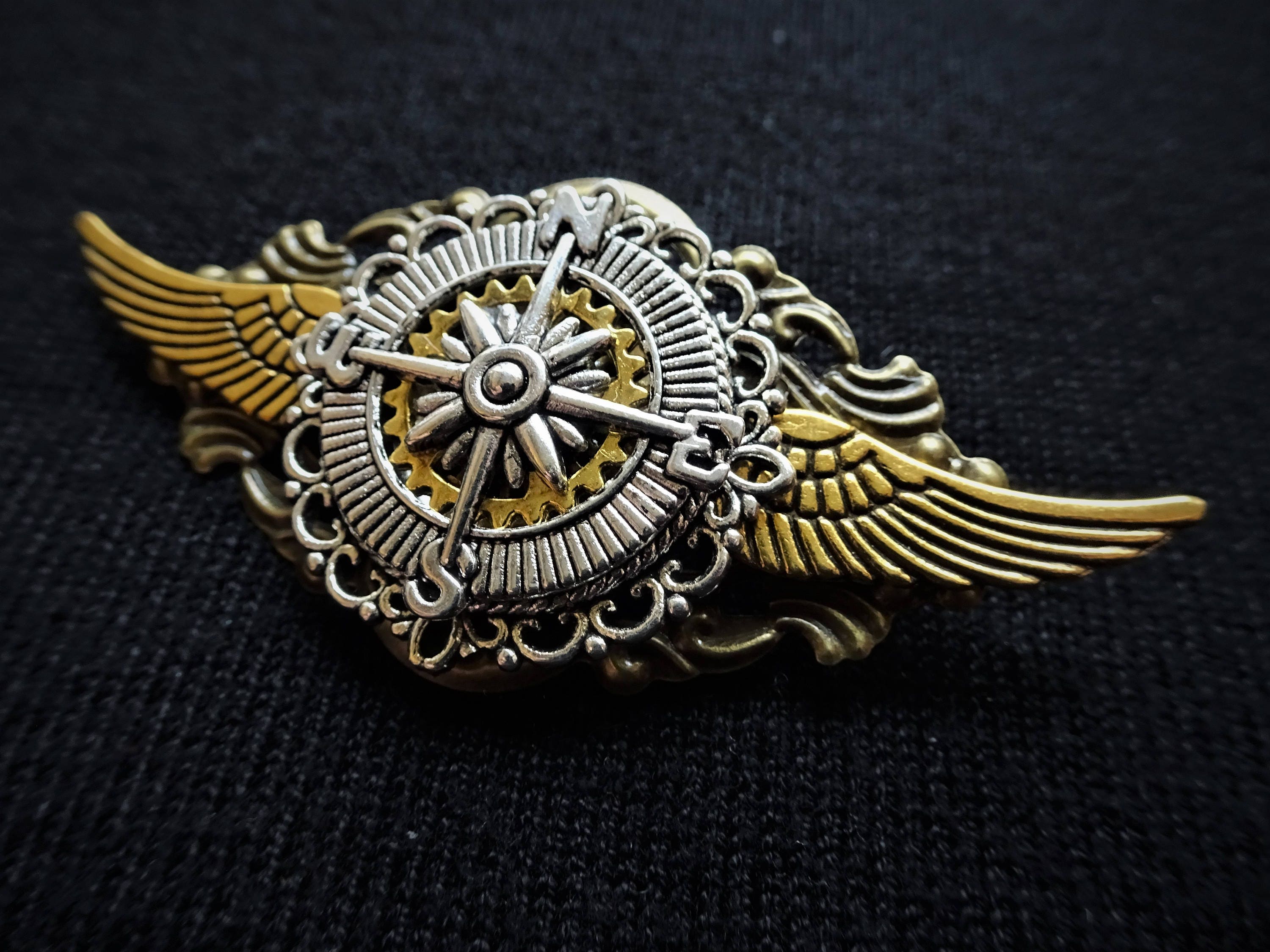 Steampunk Aviator Pilot Pin Brooch: Winged Compass Badge - Etsy