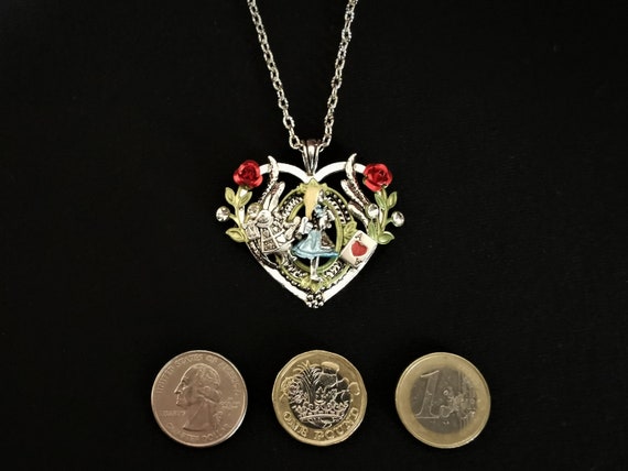 Hand-painted Alice in Wonderland-inspired Heart-shaped Pendant