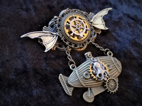 Spilla Steampunk - Spilla Con Teschio Pirata In Stile Militare - OOAK Gioielli Neo Vittoriani Vittoriani - Italia - Foto 9