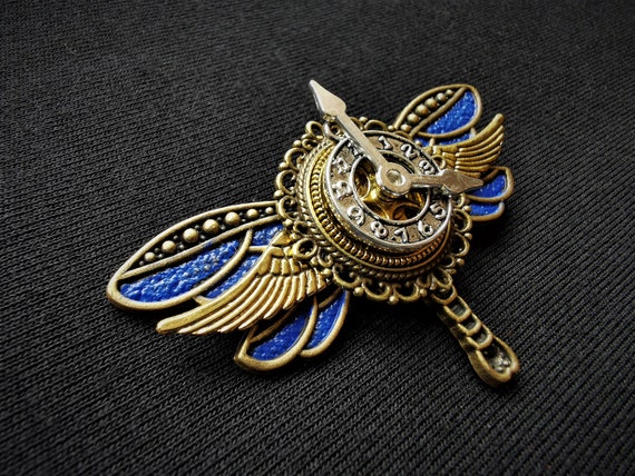 steampunk jewellery brooch badge pin dragonfly purple fantasy insect wings fae