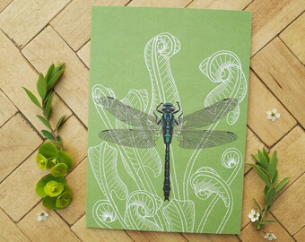 Dragonfly & fern A6 greetings card