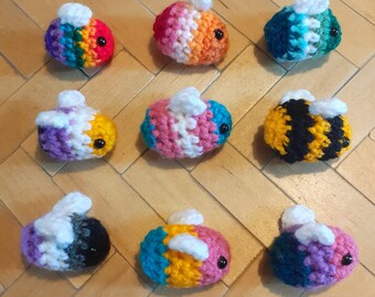 Pride Crochet bees earrings lanyard handmade lesbian gay rainbow non binary trans ace asexual pan pansexual bi bisexual cute amigurumi