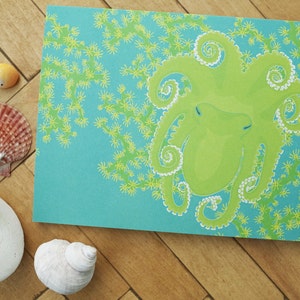 Octopus and coral greetings card