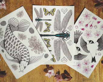 Temporary tattoos  |  blossom tattoos  |  bird tattoos  |  fish tattoos  |  insect tattoos  |  dragonfly tattoos  |  nature body art