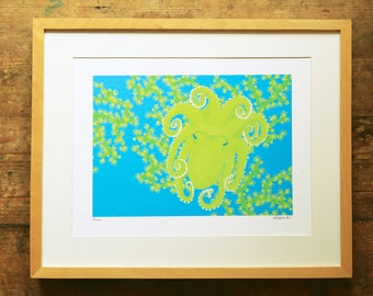 Octopus & coral limited edition A3 print