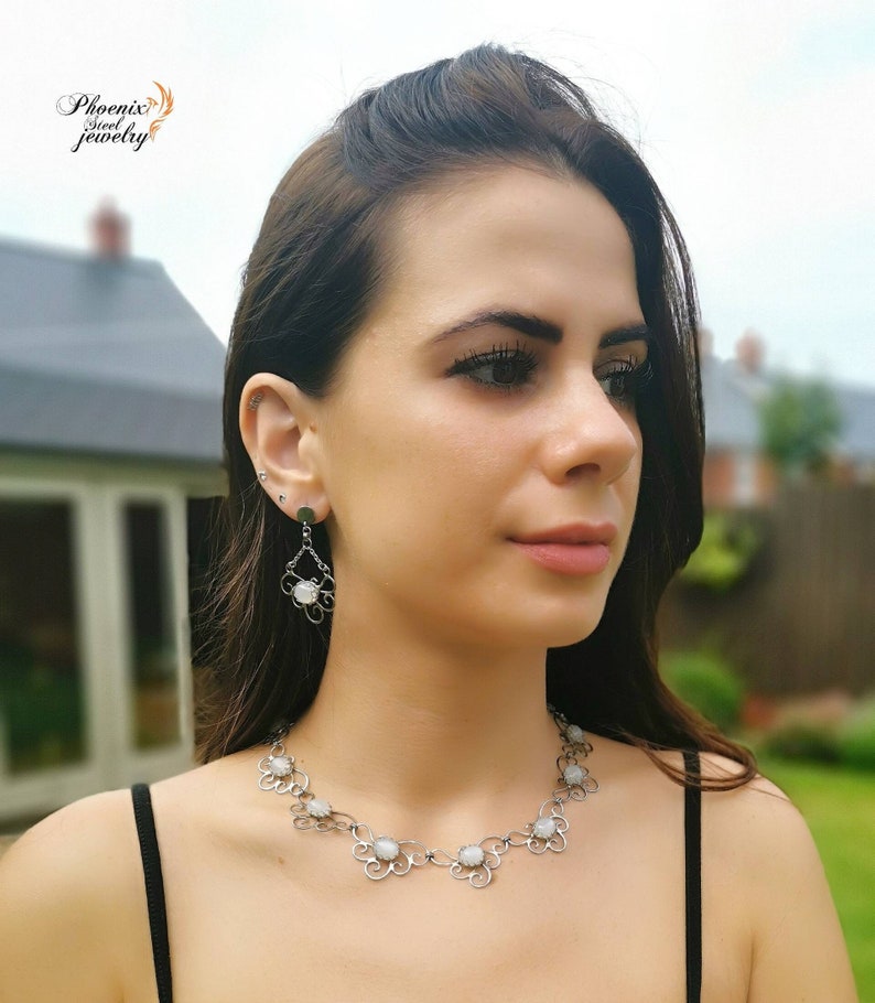 Celtic Moonstone bridal jewelry set, necklace shops and earrings moonstone set