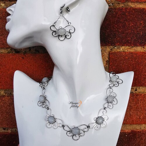 Celtic Moonstone bridal jewelry set, necklace shops and earrings moonstone set