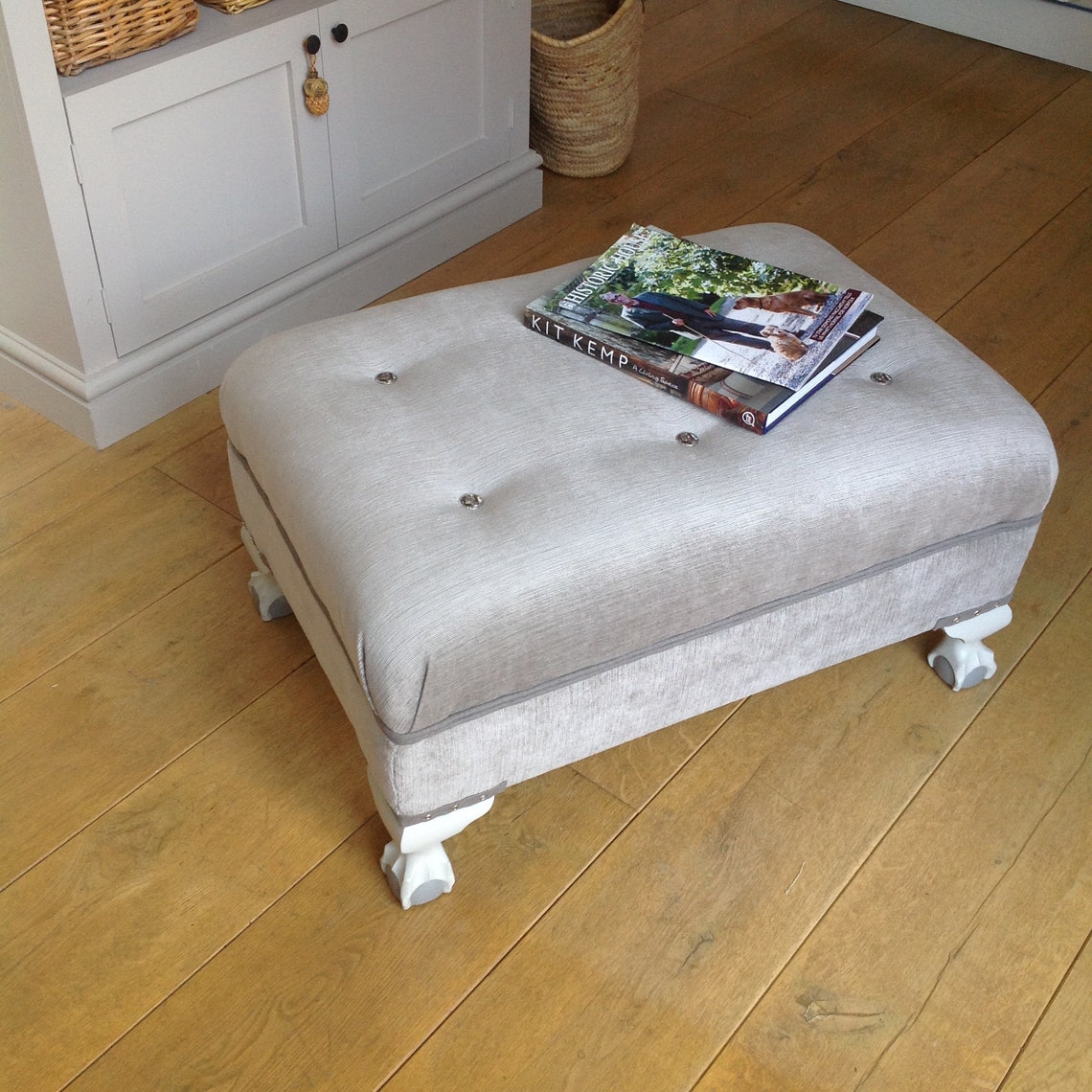 Coffee table stool ottoman neutral Laura Ashley fabric Etsy
