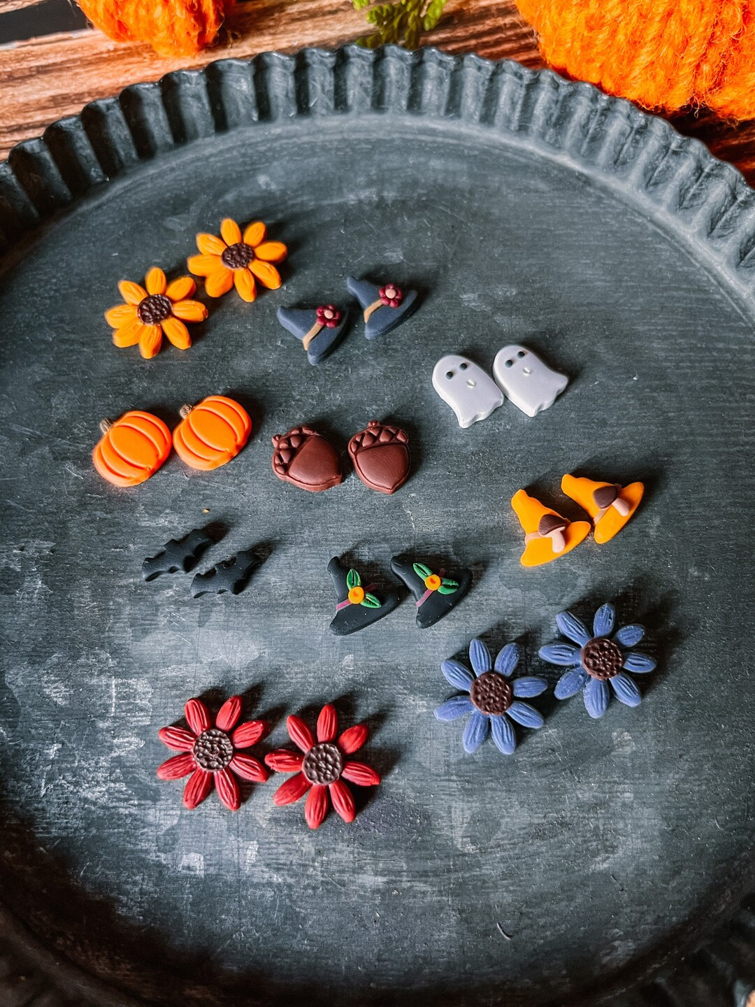 Halloween Stud Earrings Set - Cat Pumpkin Moon Star Bat Ghost Witch Hat Asymmetric Party Jewelry