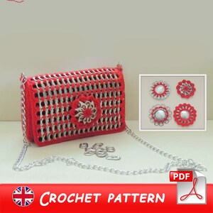 Pop tab basic purse + 4 flowers crochet pattern ENGLISH