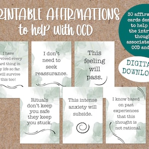 Archivo Digital de 30 Tarjetas de Afirmación para TOC y GAD, Regalo de Salud Mental, Afirmaciones Positivas
