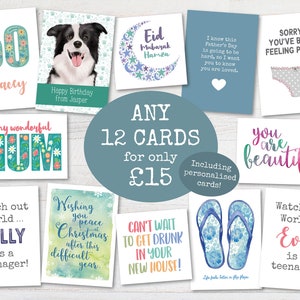 N'IMPORTE QUELLE 12 cartes pour 15 livres sterling